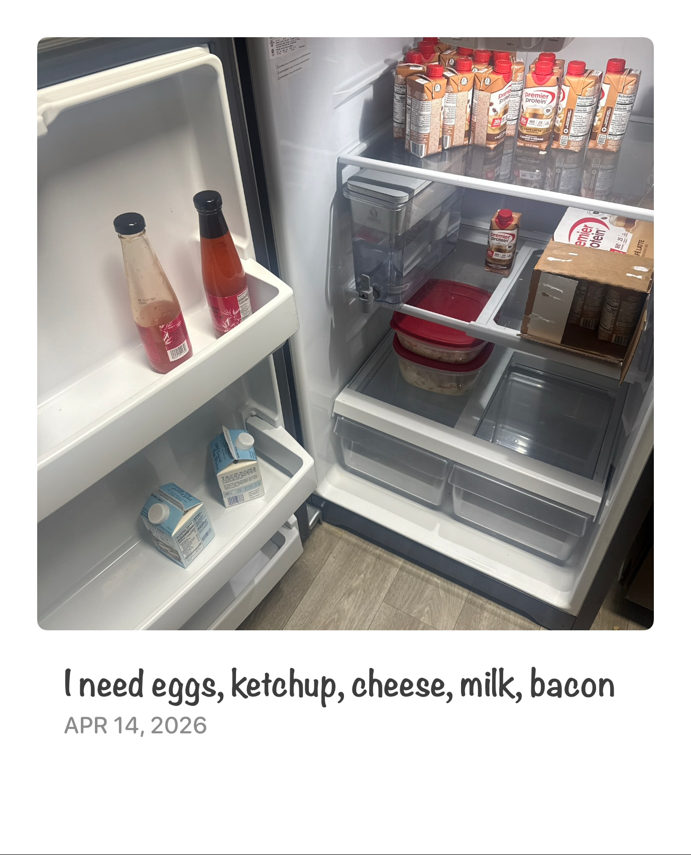 Forgetful memento showing a fridge shopping reminder